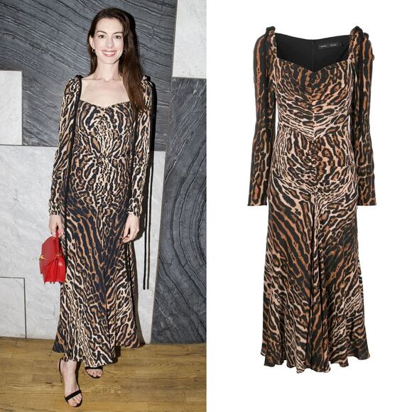 PROENZA SCHOULER Leopard Print Cinched Midi Dress Exclusive Collection Size 6 - Picture 1 of 16
